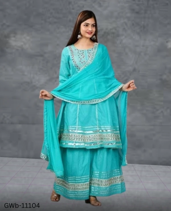 GWa-11104 Women Cotton kurta Sharara & Dupatta Set - XL