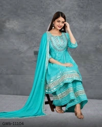 GWa-11104 Women Cotton kurta Sharara & Dupatta Set - XL