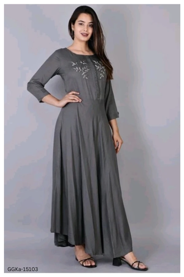 GGKa-15103 Women Grey Rayon Gown Dress - XL