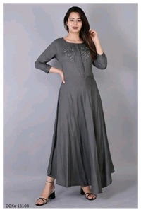 GGKa-15103 Women Grey Rayon Gown Dress - L