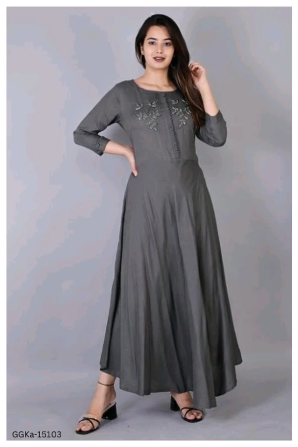 GGKa-15103 Women Grey Rayon Gown Dress - XL