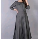 GGKa-15103 Women Grey Rayon Gown Dress - M