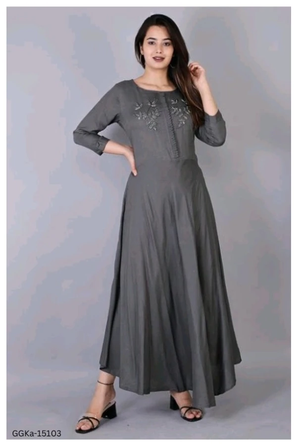 GGKa-15103 Women Grey Rayon Gown Dress - L