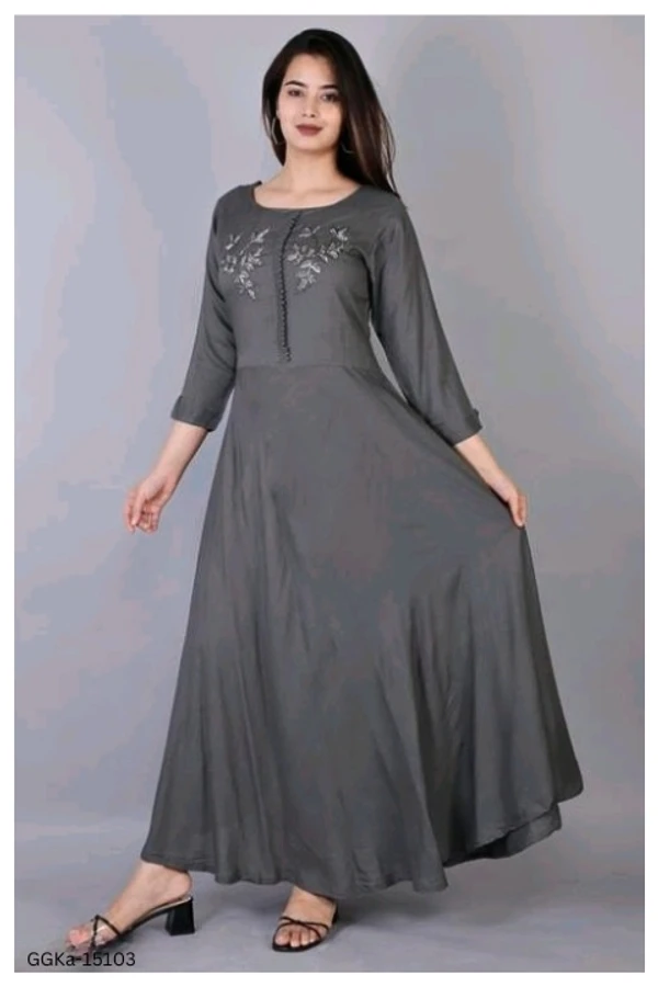 GGKa-15103 Women Grey Rayon Gown Dress - L