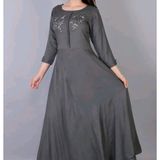 GGKa-15103 Women Grey Rayon Gown Dress - L