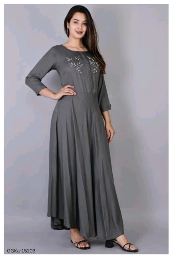 GGKa-15103 Women Grey Rayon Gown Dress - XXL