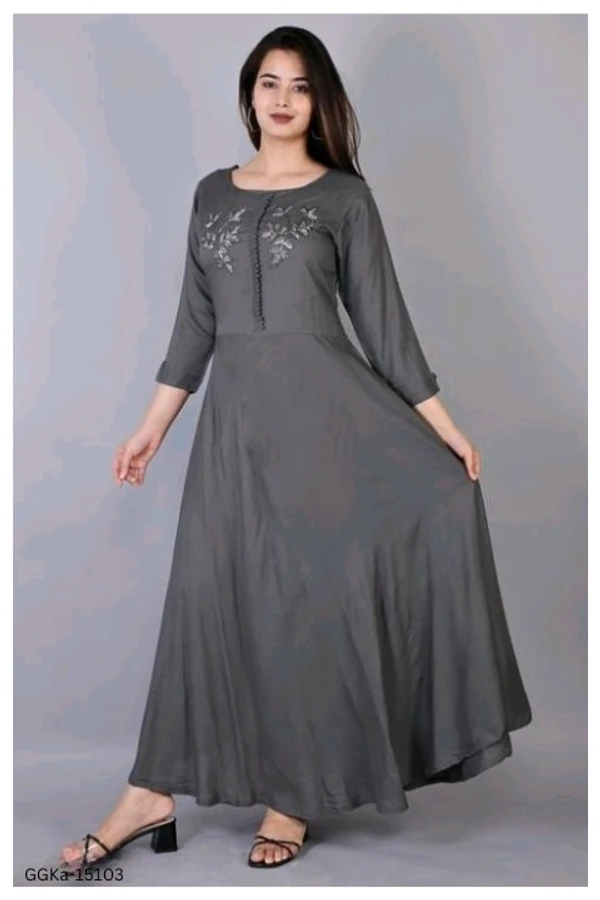 GGKa-15103 Women Grey Rayon Gown Dress - XXL