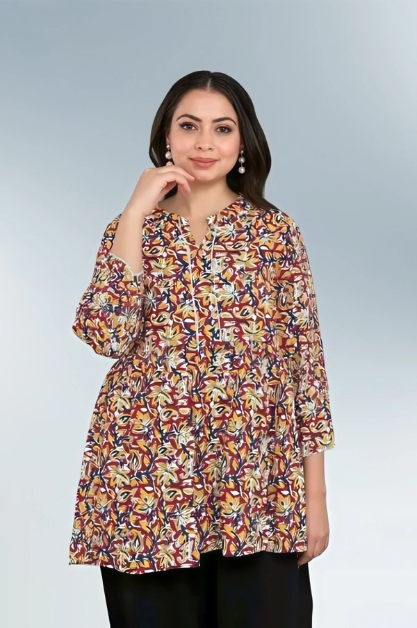 GWPa-28115 Plus Size Rayan Printed Flared Kurti - 4XL