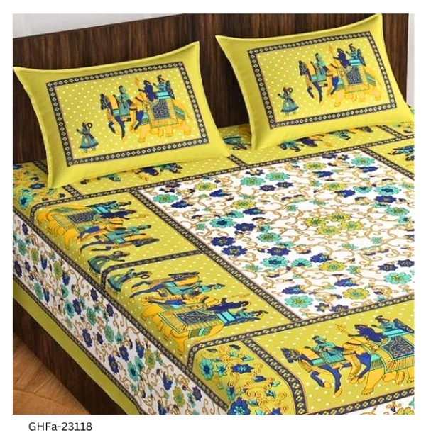 GHFa-23118 Cotton Double Bedsheet With 2 Pillow Cover - Double
