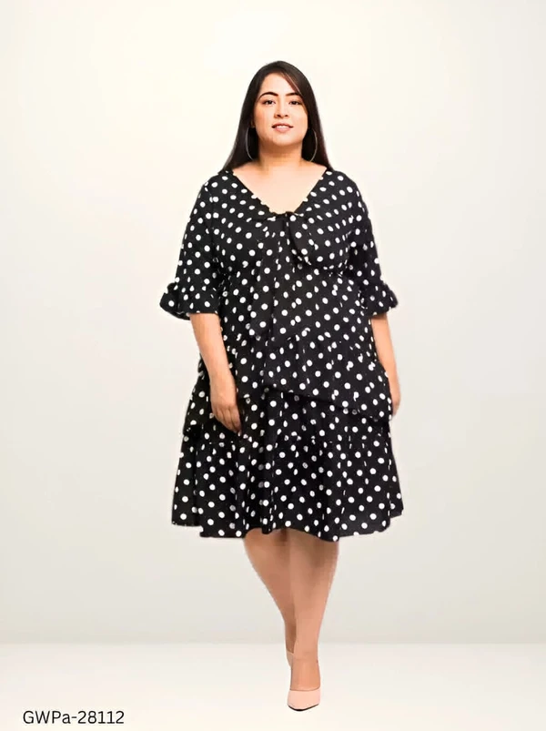 GWPa-28112 Women's Polka Dots V-neck Black Dresses - 3XL