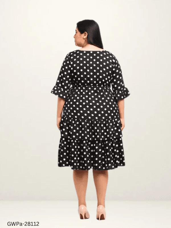 GWPa-28112 Women's Polka Dots V-neck Black Dresses - 3XL