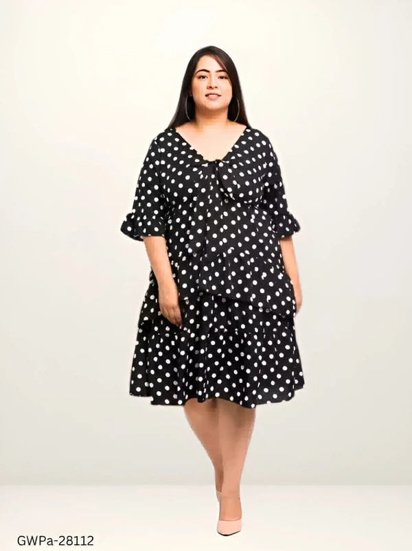 GWPa-28112 Women's Polka Dots V-neck Black Dresses - 6XL