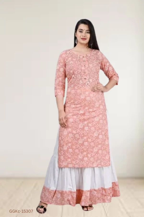 Women's Rayon Light Pink Kurta With Skirt