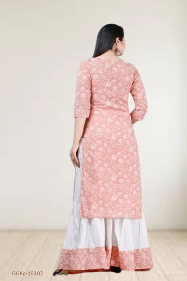 GGKc-15307 Women's Rayon Light Pink Kurta With Skirt - XL