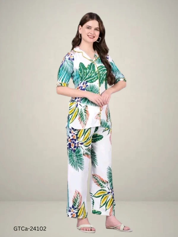 GTCa-24102 Women Printed Night Suit Set  - M