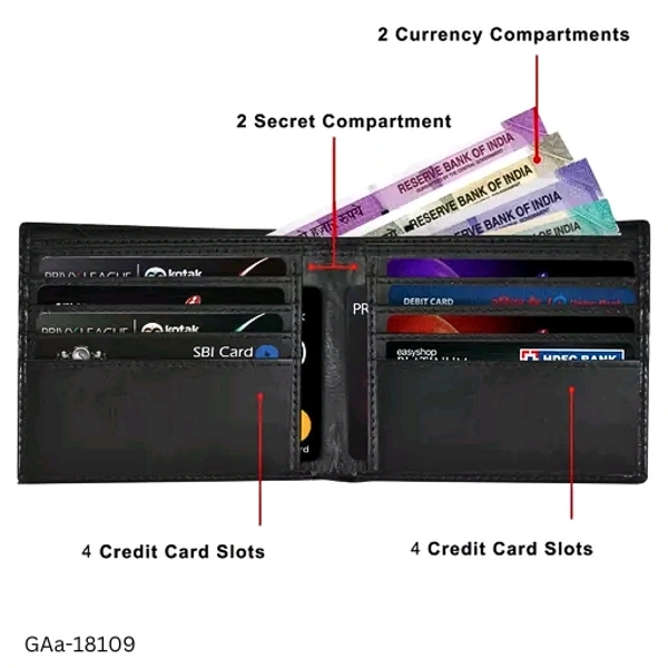 GAa-18109 Black PU Leather Wallet for Men - Free Size