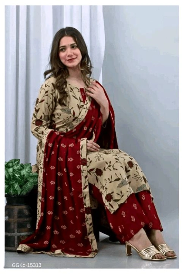 GGKc- 15313 Printed Kurta Palazzo Duppta Set - S
