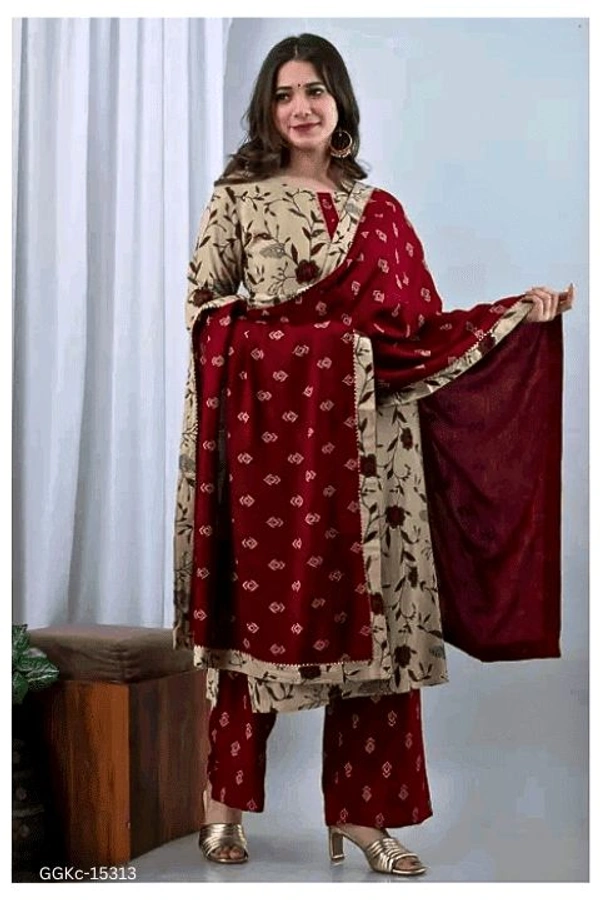 GGKc- 15313 Printed Kurta Palazzo Duppta Set - S