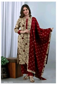 GGKc- 15313 Printed Kurta Palazzo Duppta Set - S