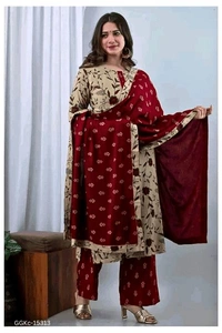 GGKc- 15313 Printed Kurta Palazzo Duppta Set - M