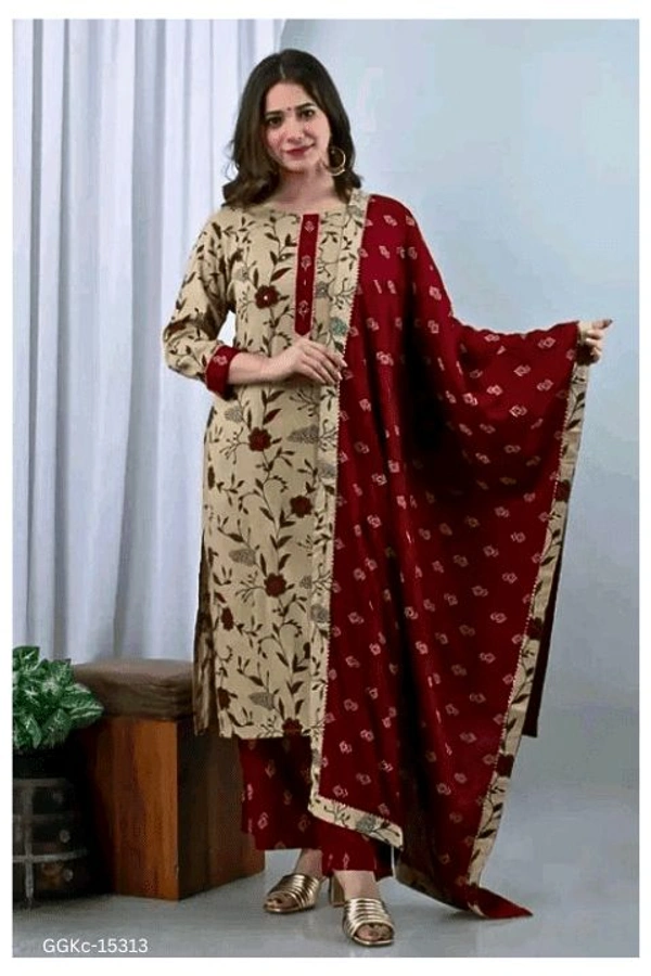 GGKc- 15313 Printed Kurta Palazzo Duppta Set - M
