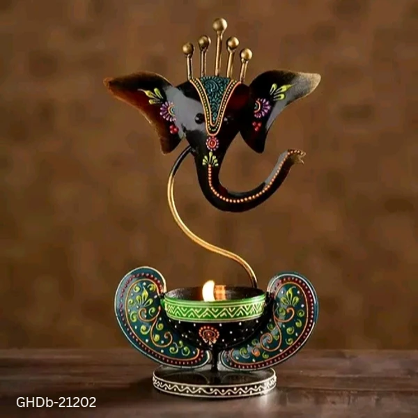 GHDb-21202 Ganpati Ji Iron Table T Light/ Diya Holders