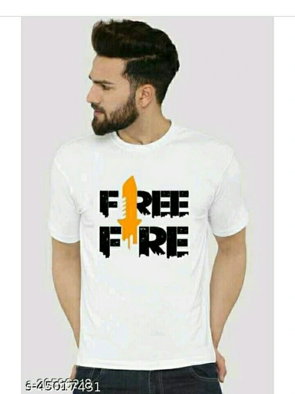 Trendy  Free Fire T-shirts For Men - white and logos, S M L XL 