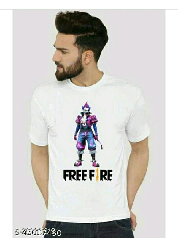 Trendy  Free Fire T-shirts For Men - white and logos, S M L XL 