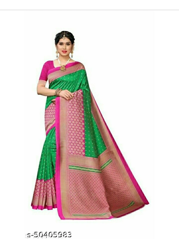 Women's Silk Saree With Blouse - green , free size 