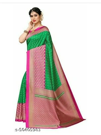 Women's Silk Saree With Blouse - green , free size 