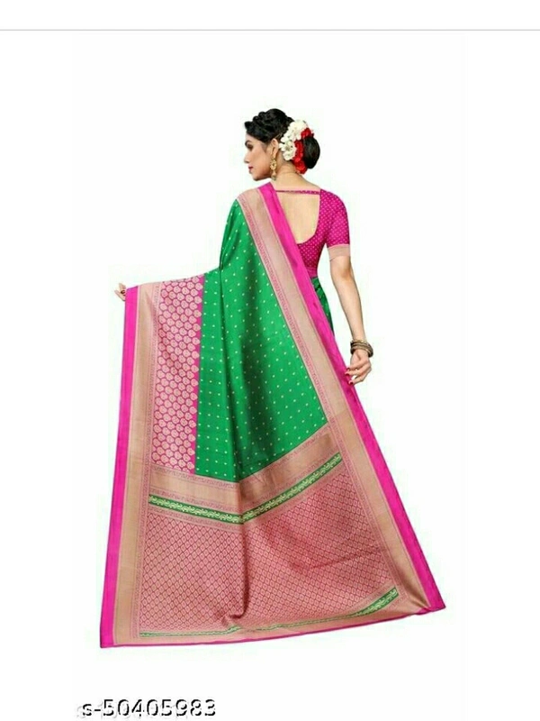 Women's Silk Saree With Blouse - green , free size 