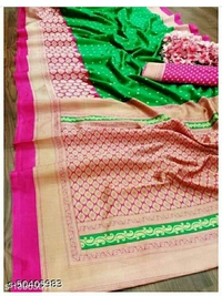 Women's Silk Saree With Blouse - green , free size 