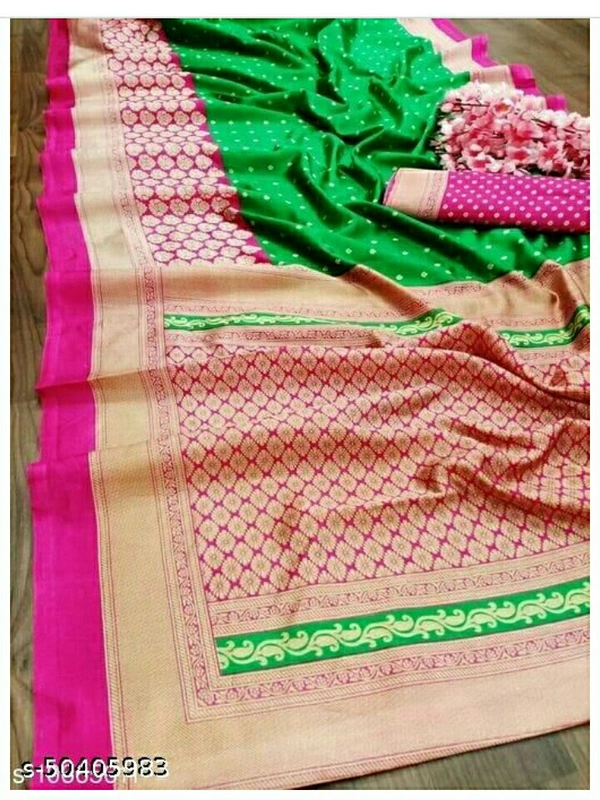 Women's Silk Saree With Blouse - green , free size 