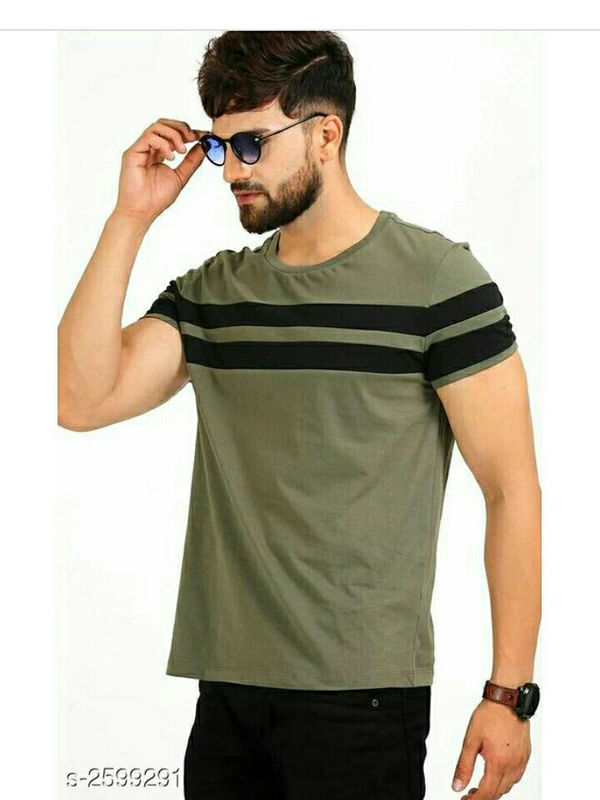 Stylish 100% Men's Cotton T Shirt - lite green and extra color, S M 
