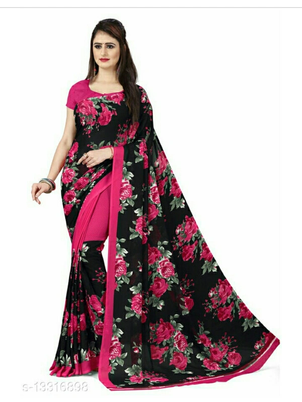 Trendy  Silk Saree - pink and black , free size 
