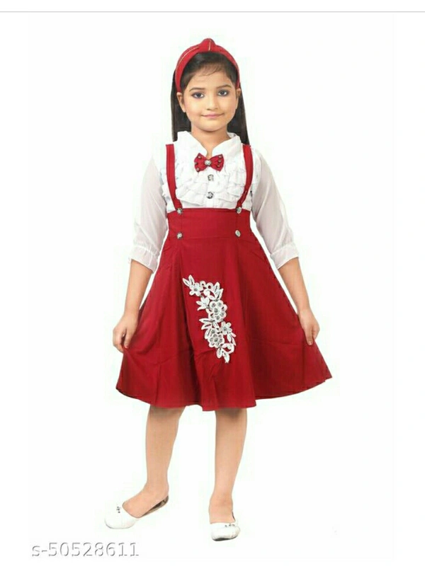 Girls A-line Dress Frock For Casual And Ethinic Wear - red and white , 2-3year,3-4year,4-5year,5-6year,6-7year
