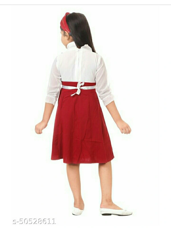 Girls A-line Dress Frock For Casual And Ethinic Wear - red and white , 2-3year,3-4year,4-5year,5-6year,6-7year