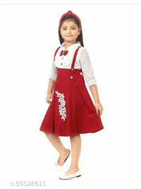 Girls A-line Dress Frock For Casual And Ethinic Wear - red and white , 2-3year,3-4year,4-5year,5-6year,6-7year