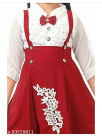 Girls A-line Dress Frock For Casual And Ethinic Wear - red and white , 2-3year,3-4year,4-5year,5-6year,6-7year
