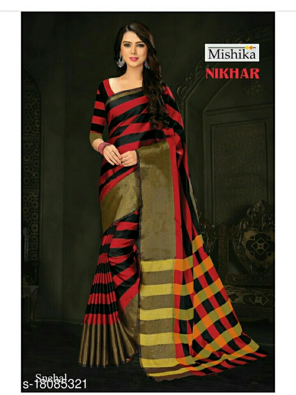 Priti Art Silk Sarees - black and red , free size , new 