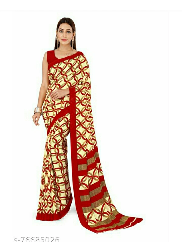 Pretty Elegant Printed Georgette Sarees  - red and yellow , free size , new
