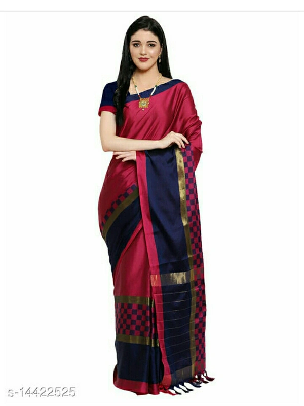 New Latest Collection cottan Silk Saree  - dark pink and blue , free size , new