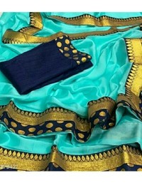 Trendy Moss Chiffon Women's Sarees - 4 colour available , free size , New 