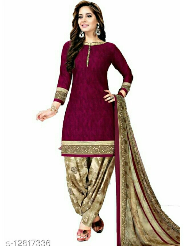 Women Unstitched french crepe Leone dress material - Maroon, unstitched , New 
