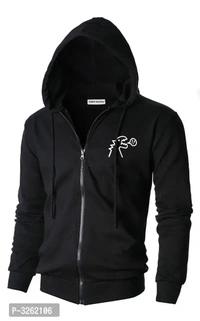 Black Printed Cotton Belned Jacket  - Black, L, New Tranding