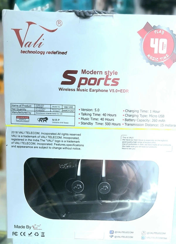 Vali Wire Less Earphone Bluetooth Headset - Black