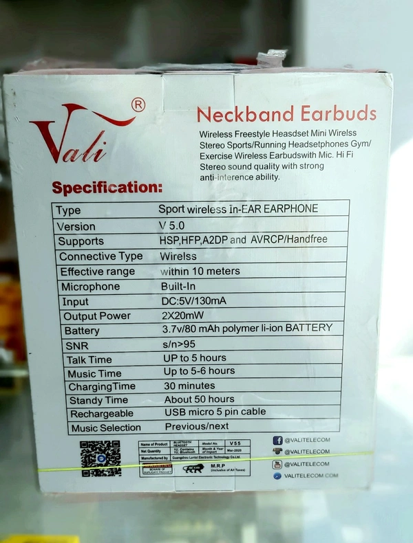 Vali V55 Wireless Earphone Bluetooth Headset - Black