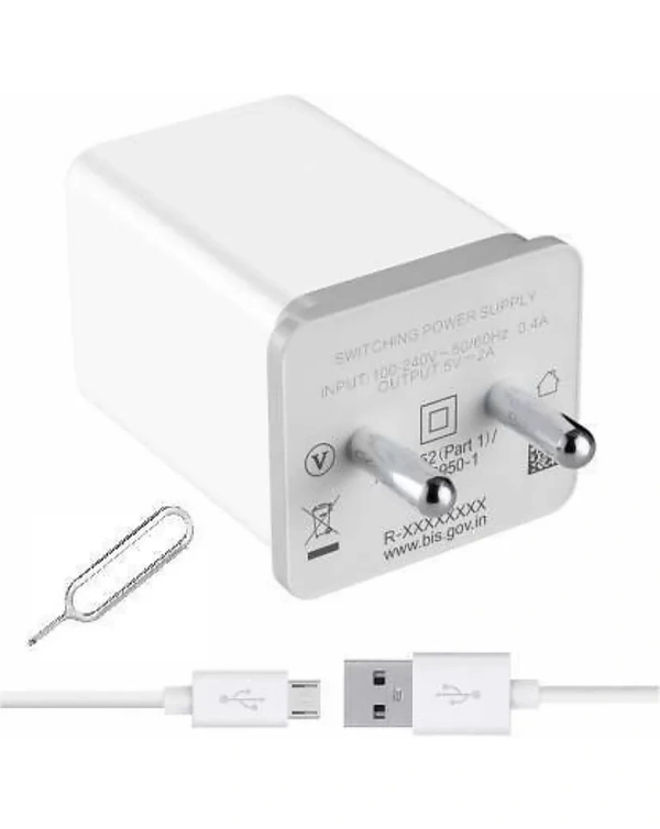 Combo Offer Charger+Data Cable + Sim Opener - White