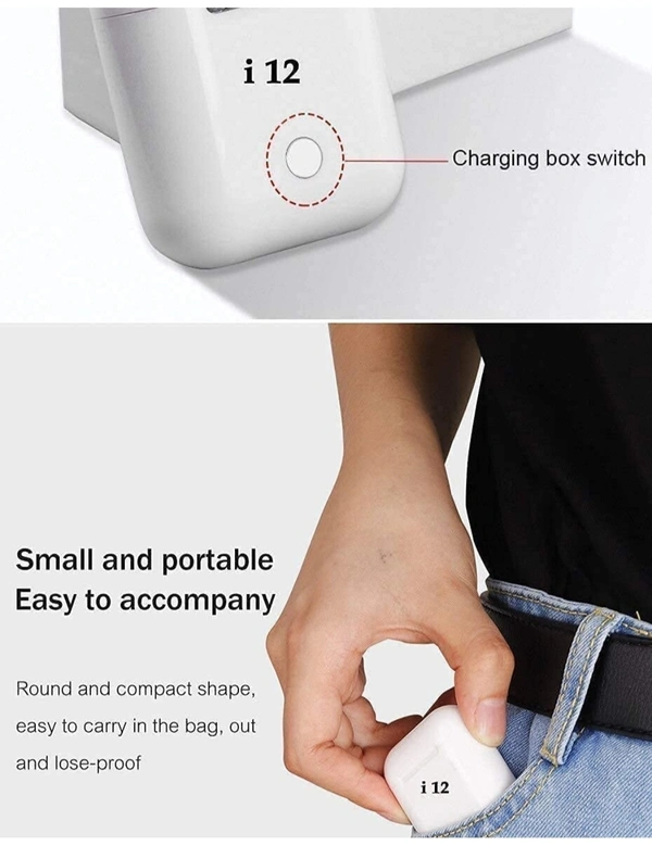 Mini PSA i12 Wireless bluetooth 5.0 Earbud Headphones with Deep Bass, Passive Noise Canceling with Built-in HD Mic Speaker Supports All Smart Phones and Devices (White - White