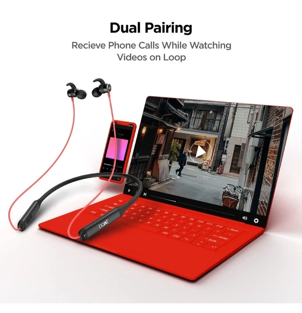 BoAt boAt Rockerz 330 Wireless Neckband with ASAP Charge, Up to 30H Playback, Enhanced Bass, Metal Control Board, IPX5, Type C Port, Bluetooth v5.0, Voice Assistant (Raging Red) - Red and Black